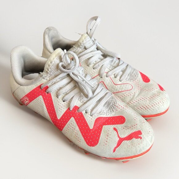 Puma Kids Future Play FG Soccer Cleats Size 12 White Pink Slip On Lace Up GUC - Picture 1 of 10